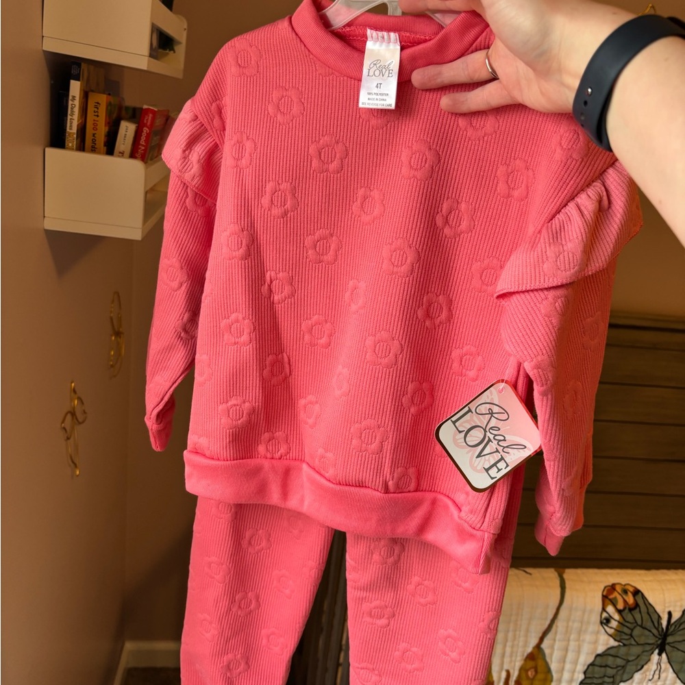 Real Love Pink Floral Textured Two-Piece Set